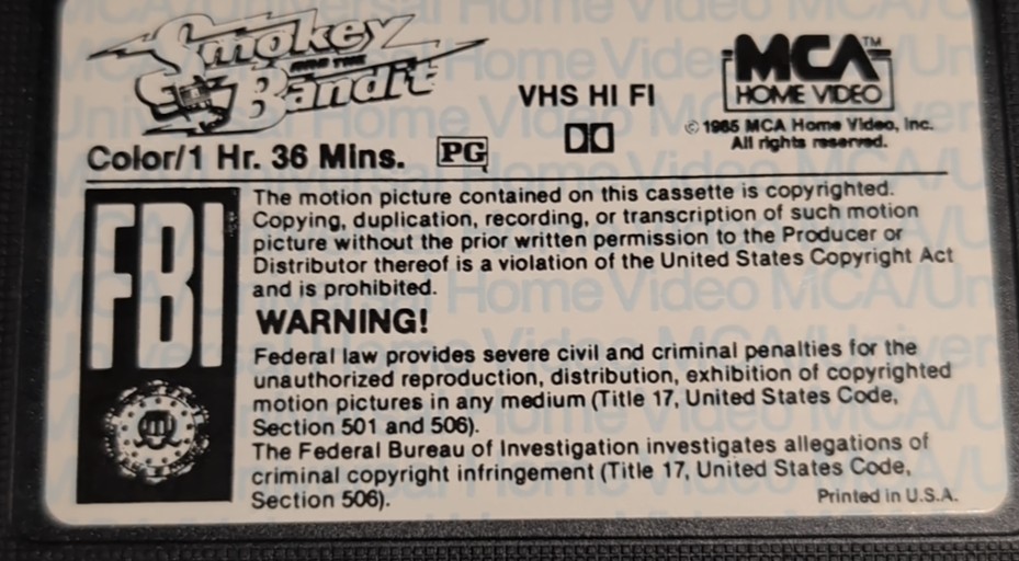 Tape label of Smokey and the Bandit
